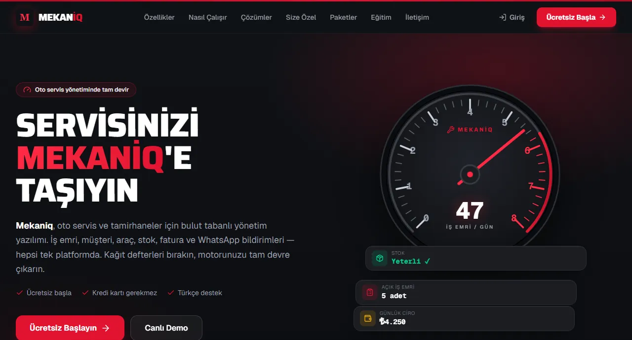 Mekaniq — oto servis yönetim yazılımı